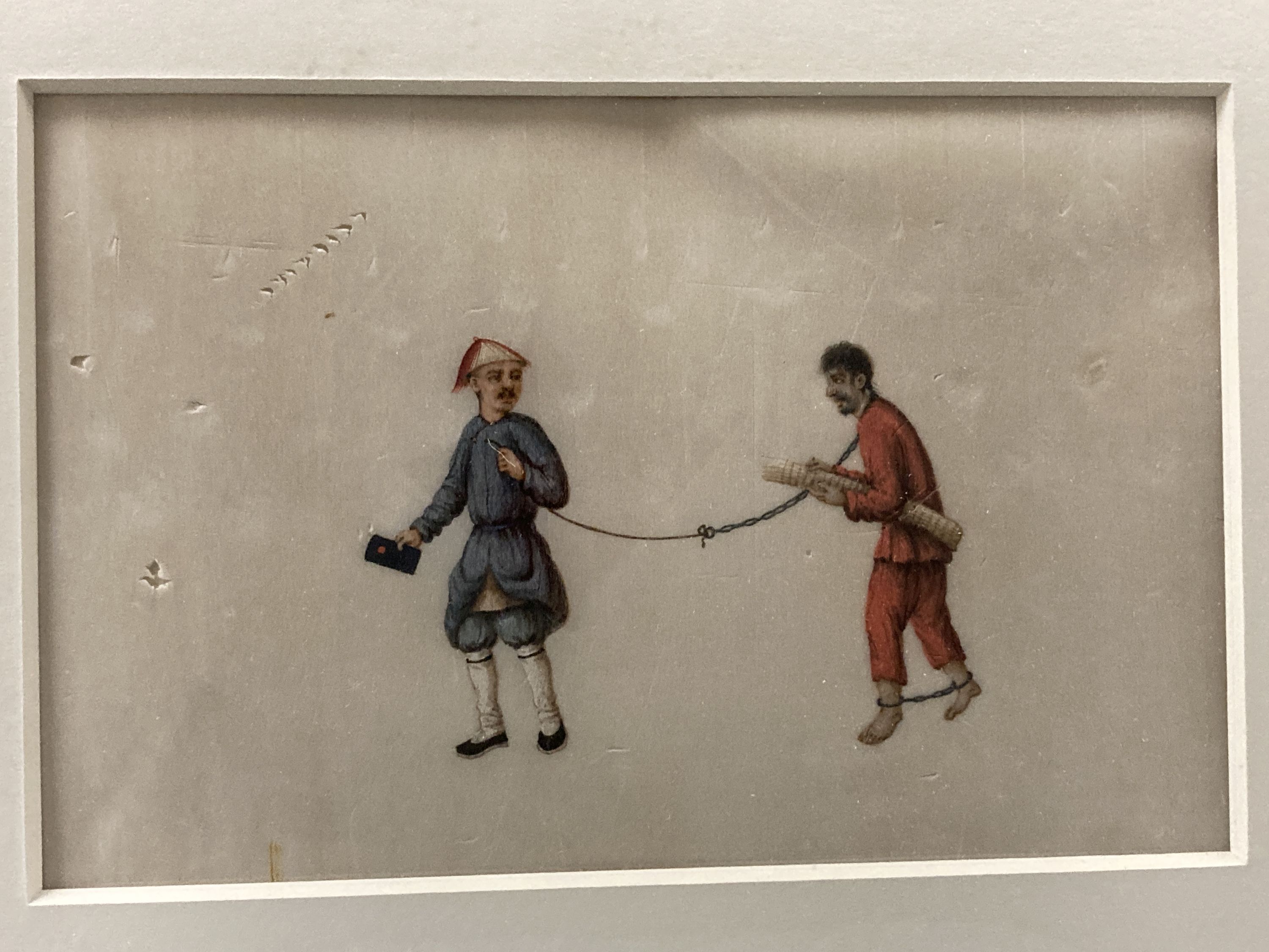 Chinese School c.1900, four gouache on pith paper, Execution and torture scenes, 15 x 22cm